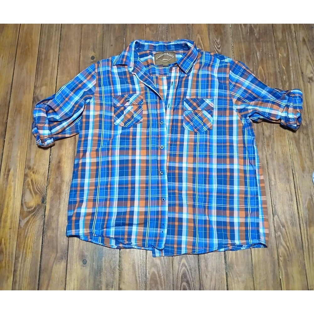 Red Camel Plaid Shirt Blue/Orange Long Sleeve Button down XXL